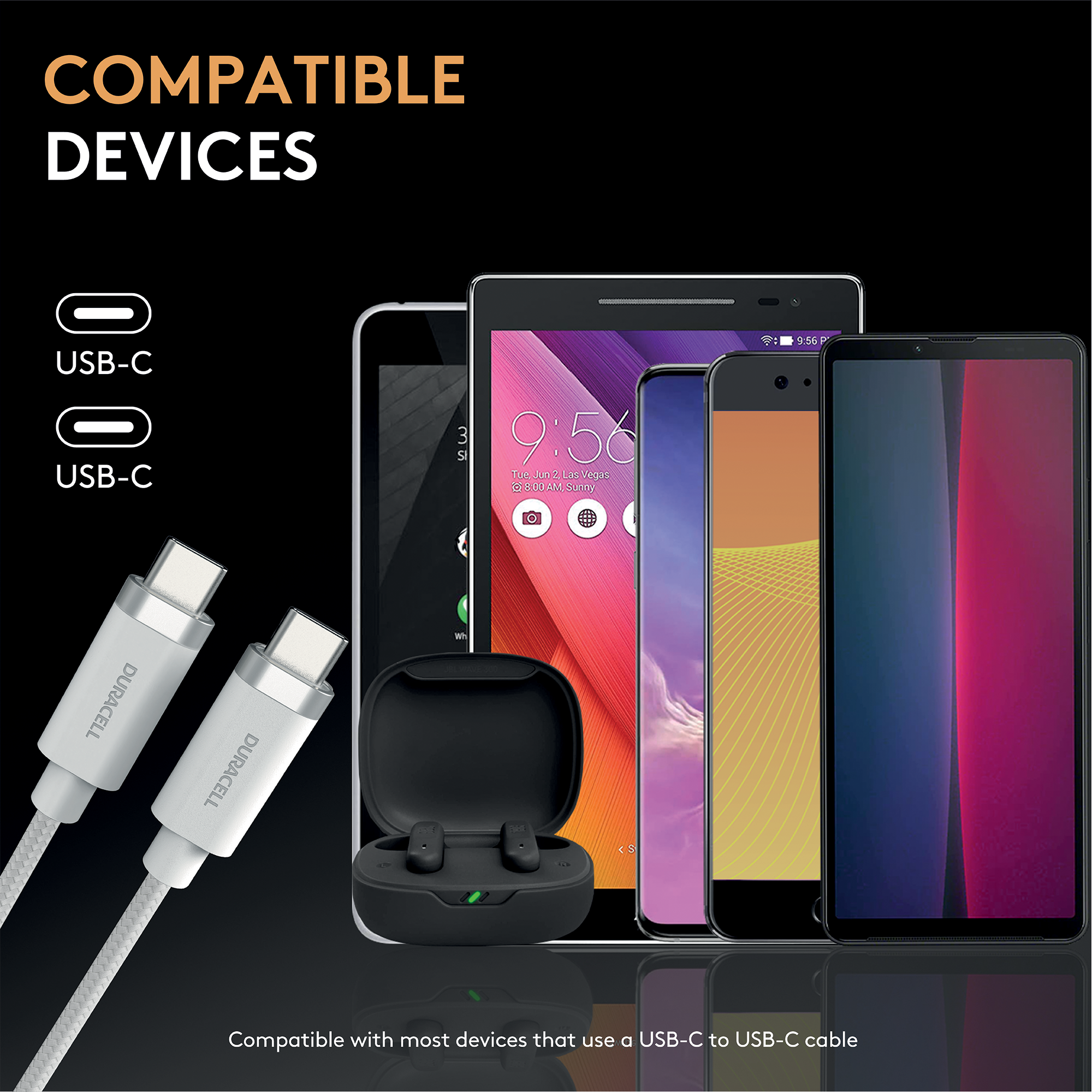 Duracell 1m USB-C'den USB-C'ye Süper Hızlı Şarj Kablosu